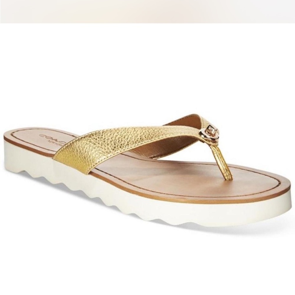 Coach Shelly Women’s Metallic Gold Flip Flop Sandals Size 9.5